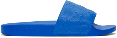 Gucci Blue Demetra Gg Slide Sandals In 4344 Bright Splash