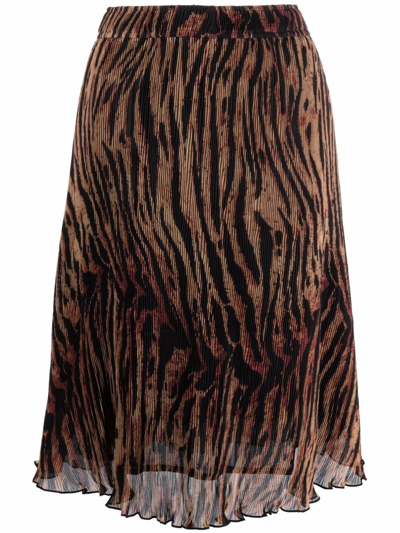 Ganni Black & Brown Pleated Georgette Skirt In Tiger's Eye
