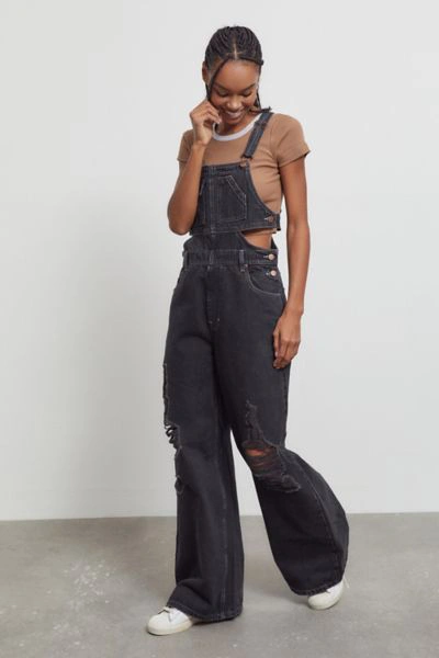 Bdg Cutout Baggy Denim Overall In Black