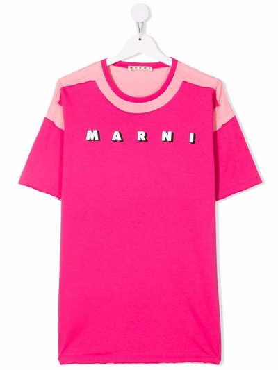 Marni Kids' Logo Print T-shirt Dress In Amarena