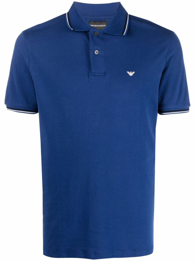Emporio Armani Logo Embroidered Polo Shirt In Blue