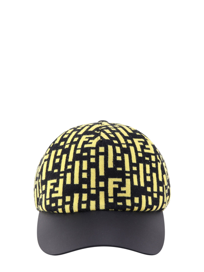 Fendi Men's Ff-logo Wool Baseball Cap In Giallo