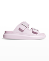 Alexander Mcqueen Rubber Double-strap Slides In Lilac Silver