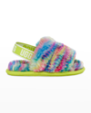 UGG GIRL'S FLUFF YEAH MULTICOLOR PIXELATE SLIDES, BABY/TODDLERS
