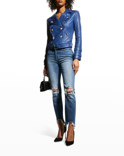 L Agence L'agence Billie Belted Leather Jacket In Pacific Blue