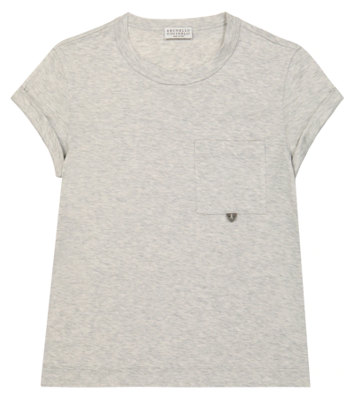Brunello Cucinelli Kids' Cotton Jersey T-shirt In Pearl Grey