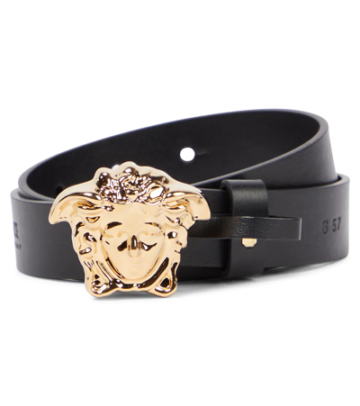 Versace Kids' Medusa Leather Belt In Nero-oro