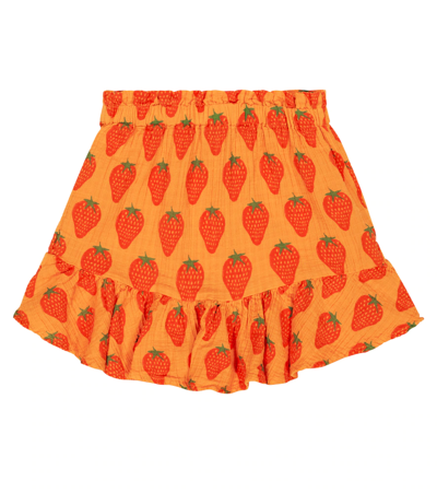Bobo Choses Kids' Organic Cotton Strawberry-print Skirt In Arancione