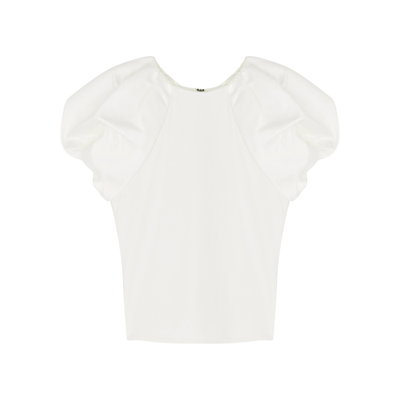 Alice And Olivia Cici Gathered Satin-paneled Stretch-jersey Top In Off White