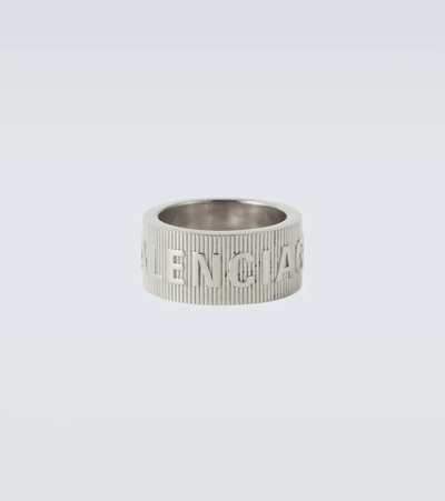 Balenciaga Force Striped Sterling Silver Ring In Shiny Silver
