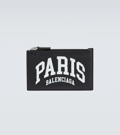 Balenciaga Cities Paris Leather Card Holder In Black