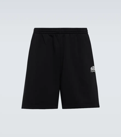 Balenciaga Paris Relaxed-fit Cotton-jersey Shorts In Black/white
