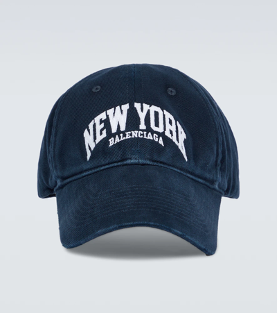 Balenciaga Cities New York Baseball Cap In Marine Blue/white