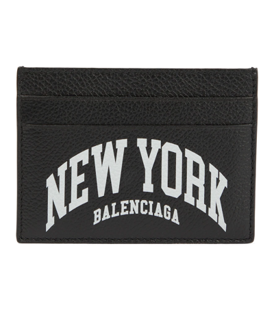Balenciaga Cities Leather Card Holder In Black/l White Ny