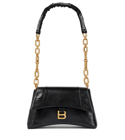 Balenciaga Downtown Small Leather Shoulder Bag In Black & Black
