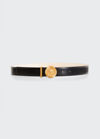 Versace Medusa Coin Leather Belt In Blk  Gold