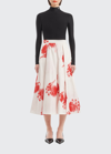 PRADA SILK TAFFETA PRINTED MIDI SKIRT