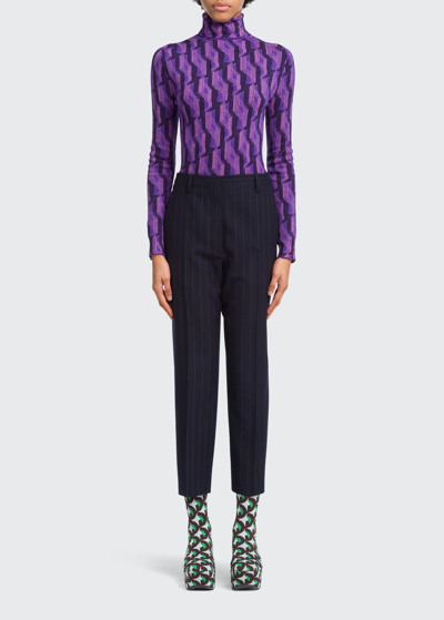 Prada Pinstripe Classic Wool Pants In F0008 Bleu