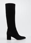 Gianvito Rossi Suede Block-heel Knee Boots In Black