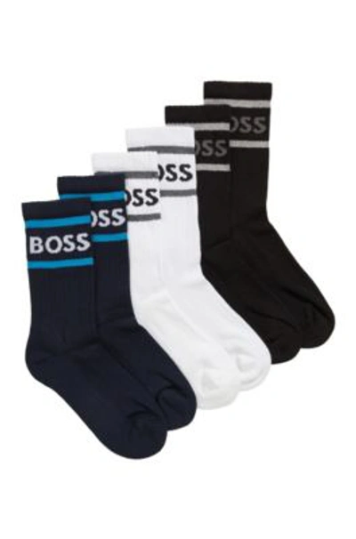 Hugo Boss Three-pack Of Short Socks With Stripes And Logo- Patterned Men's Casual Socks Size 7-13 In Patterned