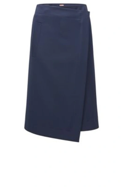 Hugo Boss A-line Stretch-twill Skirt With Wrap Front- Dark Blue Women's Business Skirts Size 0