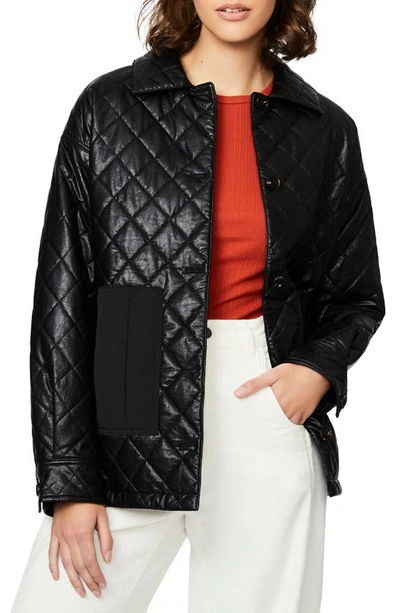 Bernardo Faux Leather Quilted Shirt Jacket In Black