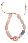 Adornia Pink Evil Eye Enamel Beaded Bracelet In Multi