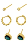 Adornia Set Of 3 Stud & Hoop Earrings In Yellow
