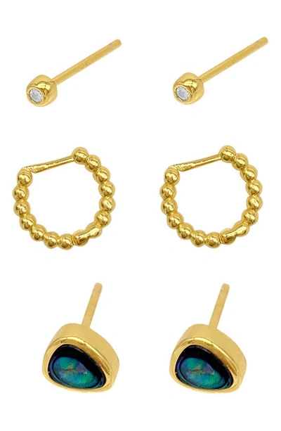 Adornia Set Of 3 Stud & Hoop Earrings In Yellow