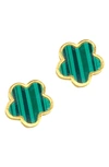 Adornia 14k Gold Plated Green Mother-of-pearl Clover Stud Earrings In Green
