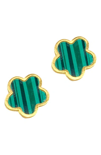Adornia 14k Gold Plated Green Mother-of-pearl Clover Stud Earrings