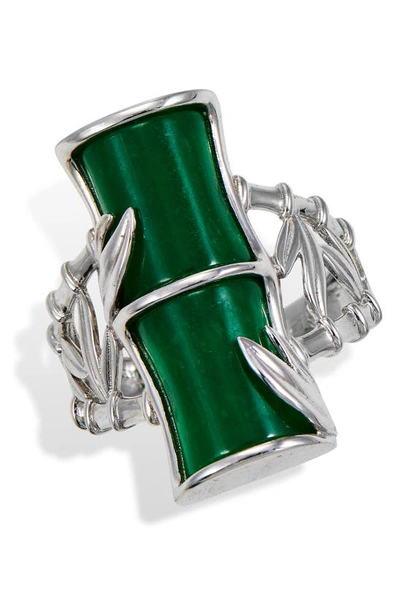 Savvy Cie Jewels Sterling Silver Jade Bamboo Textured Ring In Green