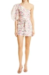 Loveshackfancy Altie One-shoulder Ruched Floral-print Satin Mini Dress In Veiled Kiss
