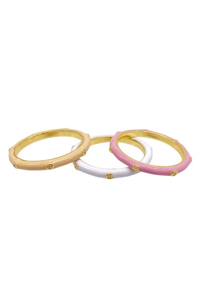 Adornia Spring 2022 14k Yellow Gold Vermeil Sherbert Enamel Trio Ring In Pink