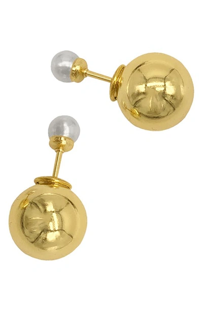Adornia Spring 2022 14k Yellow Gold Vermeil Imitation Pearl Double Sided Ball Earrings In White