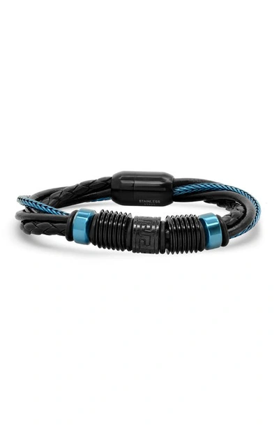 Hmy Jewelry Ip Stainless Steel Braided Leather Bracelet In Black / Blue