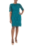 Nina Leonard Jewel Neck Lace Dress In Radient Teal