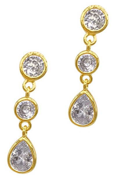 Adornia 14k Gold Plated Bezel Cz Triple Drop Earrings In Yellow
