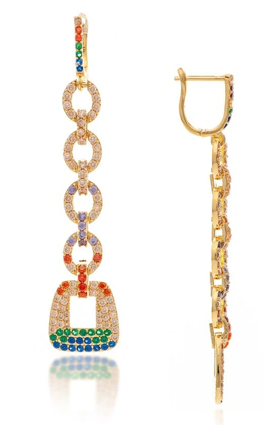 Rivka Friedman Rainbow Crystal Link Drop Earrings In 18k Gold Clad