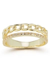 Glaze Jewelry Sterling Silver Cz Link Double Band Ring In Yellow Gold