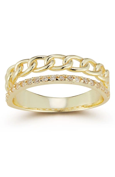 Glaze Jewelry Sterling Silver Cz Link Double Band Ring In Yellow Gold