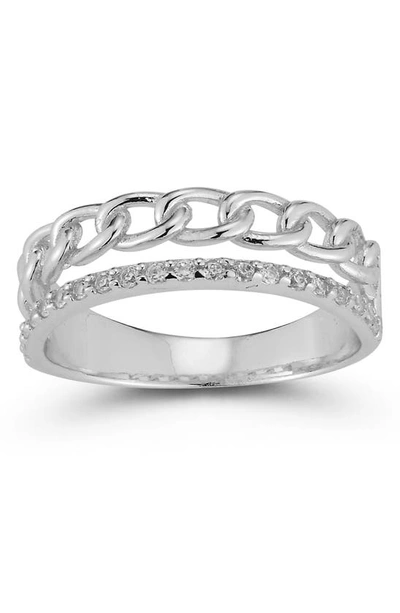 Glaze Jewelry Sterling Silver Cz Link Double Band Ring In Silver