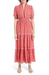 Max Studio Ruffle Collar Print Tiered Maxi Dress In Red Lily Fields