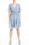 Max Studio Georgette Ditsy Floral Print Tiered Dress In Denim Bell Flower