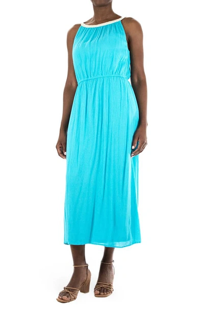 Nina Leonard Braided Neck Sleeveless Maxi Dress In Rift