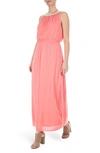 Nina Leonard Braided Neck Sleeveless Maxi Dress In Sugar Coral