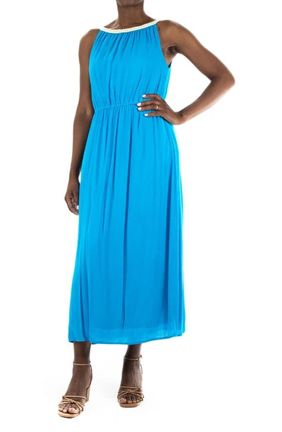 Nina Leonard Braided Neck Sleeveless Maxi Dress In Blue Punch