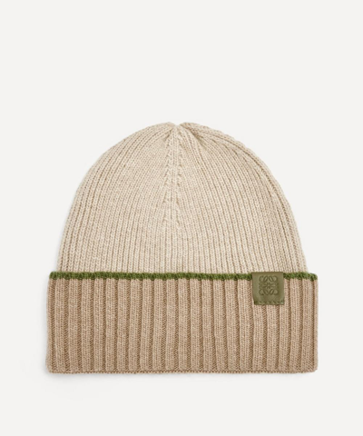 Loewe Knitted Wool Beanie Hat In Beige/green