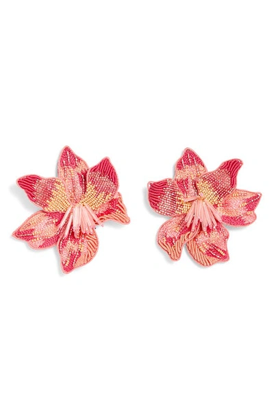 Mignonne Gavigan Margarite Beaded Floral Statement Earrings In Pink