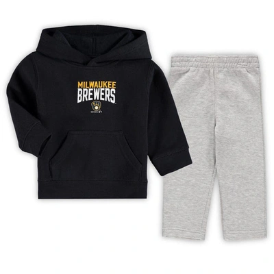 Outerstuff Babies' Infant Boys And Girls Navy, Heathered Grey Milwaukee Brewers Fan Flare Fleece Hoodie And Trousers Set In Navy,heathered Grey